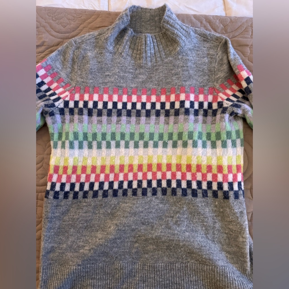 Loft Gray Multicolor Patterned Turtleneck Sweater - image 5